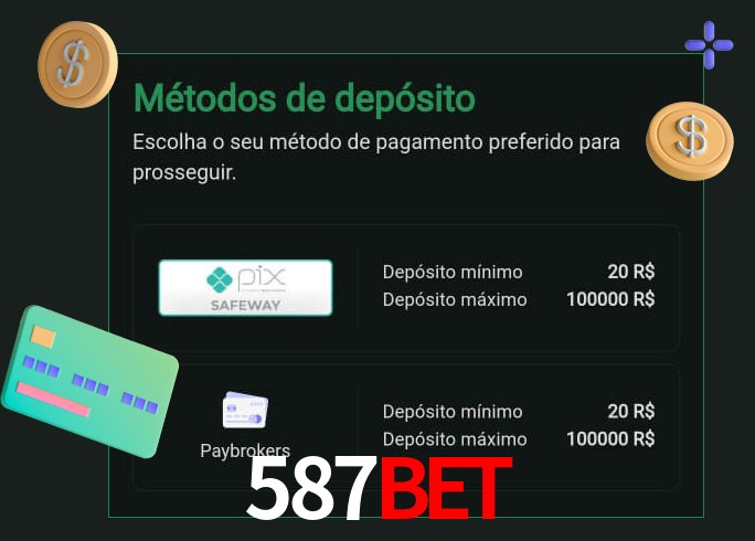 O cassino 587Bet oferece uma grande variedade de métodos de pagamento
